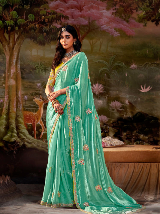 Lime Green Designer Saree Kajal X Kimora