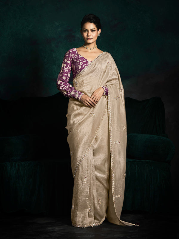 Golden Green Designer Saree Kimora Rangat