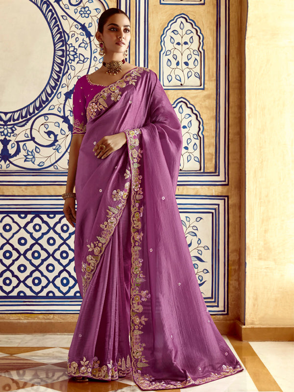 Light Purple Designer Saree Kimora Pankhudi