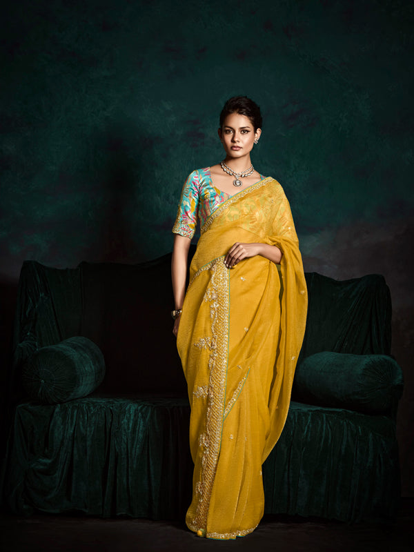 Golden Yellow Designer Saree Kimora Rangat