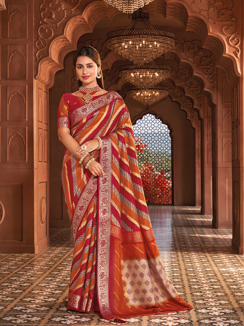 Orange Designer Saree Agora Silk