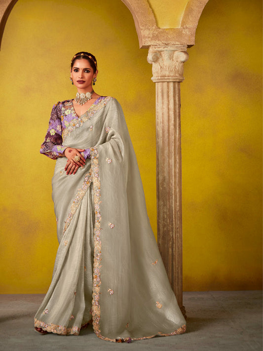 Rhino Grey Designer Saree Kimora