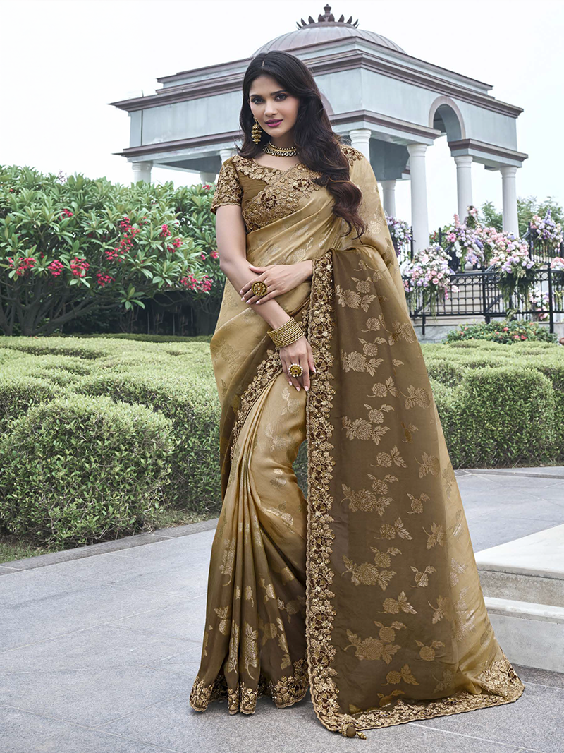 Beige Brown Designer Saree Wedding Saga