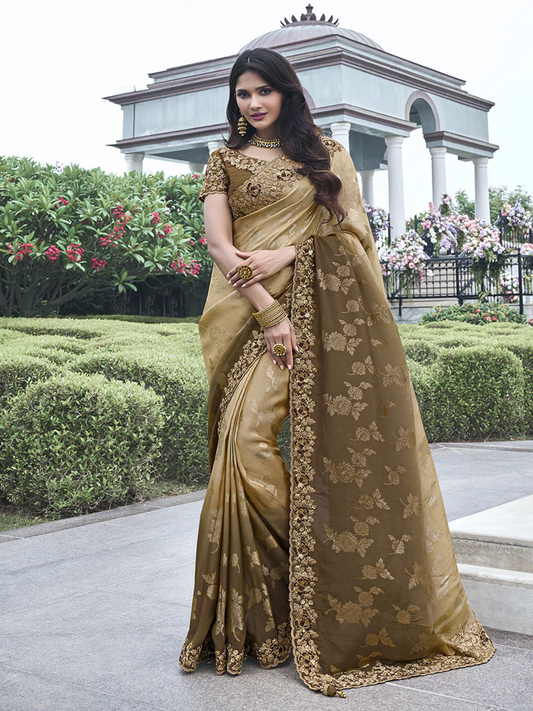 Beige Brown Designer Saree Wedding Saga
