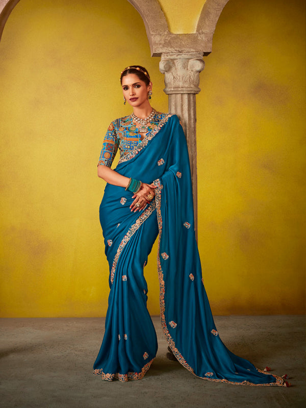 Royal Blue Designer Saree Kimora