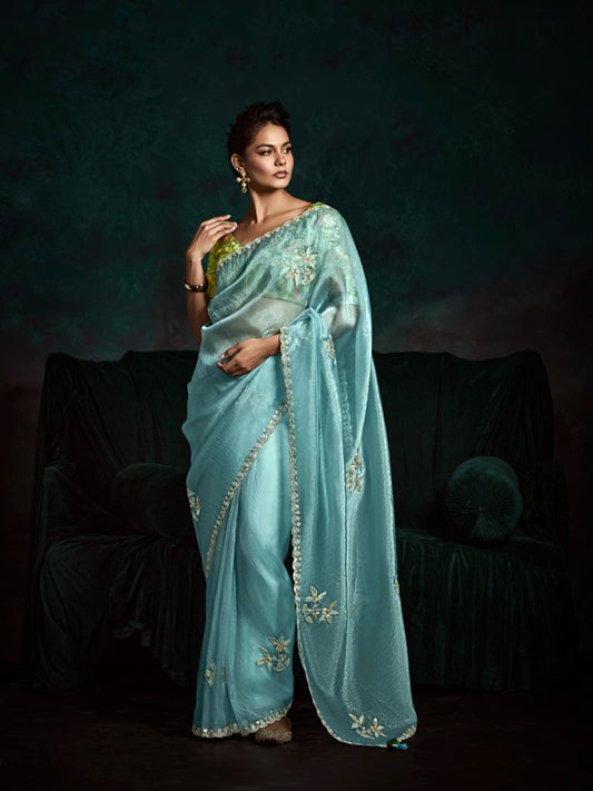 Sky Blue Designer Saree Kimora Rangat
