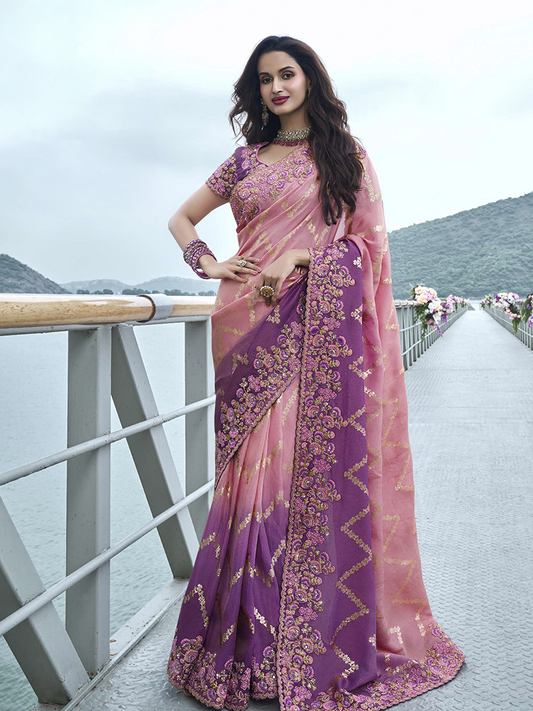 Zari Pink Designer Saree Wedding Saga