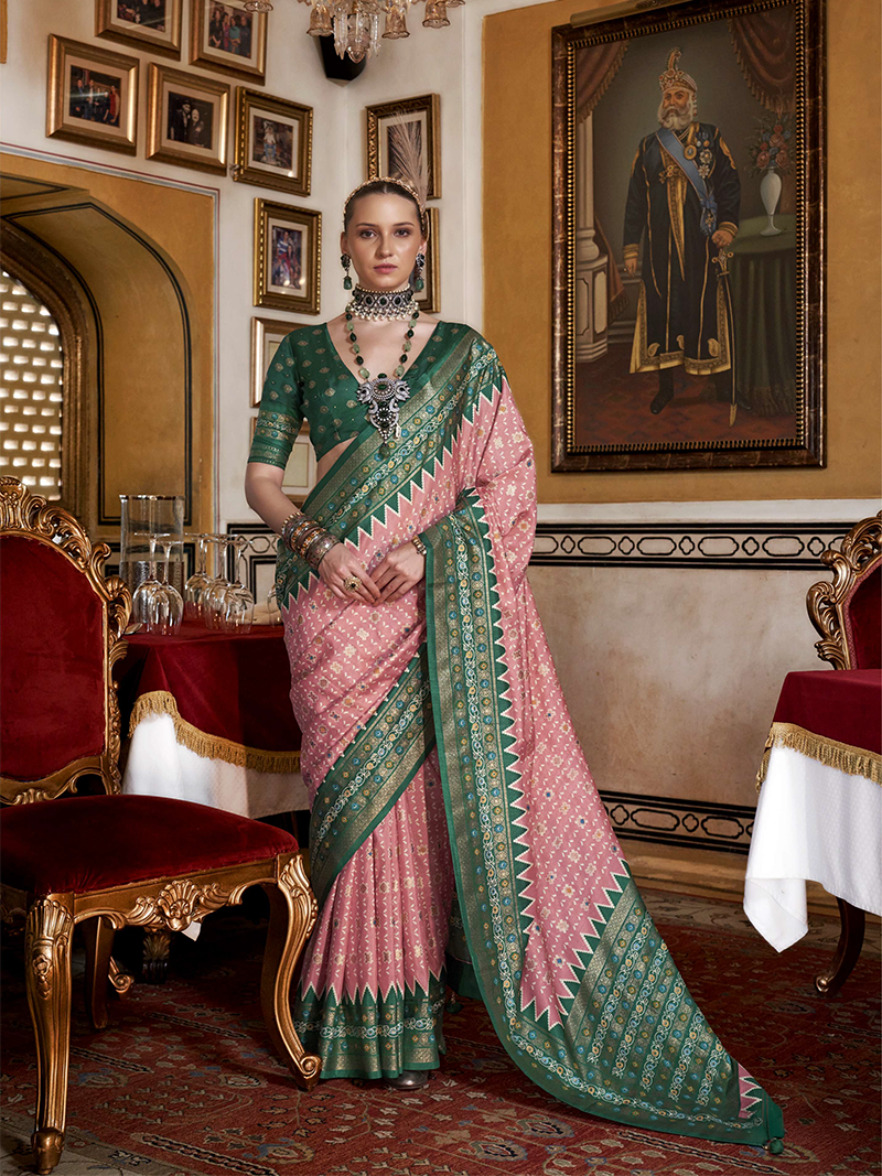 Baby Pink Designer Saree Puja Patoda