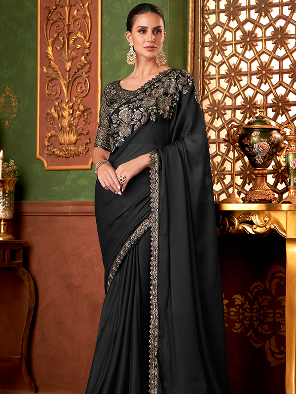 Black Designer Saree Sandalwood