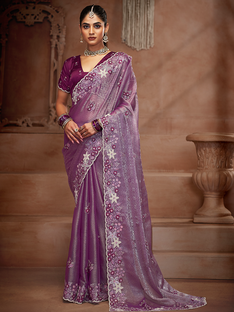 Heather Purple Designer Saree Kamra