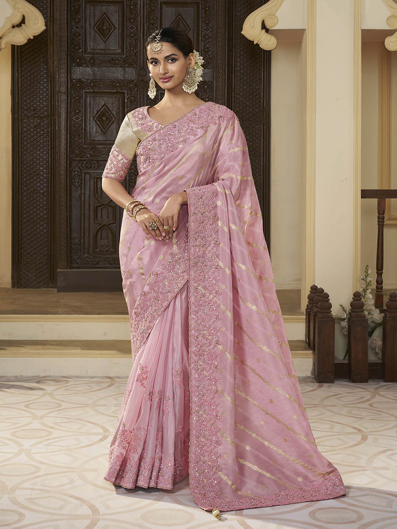 Floral Pink Designer Saree Wedding Saga