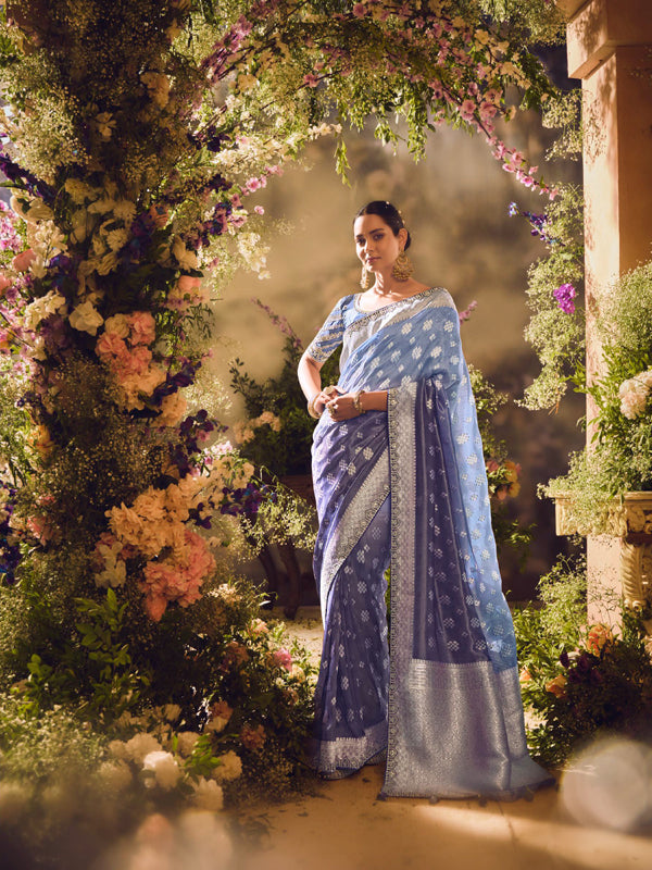Teal Blue Designer Saree Sindhuri Khwaish